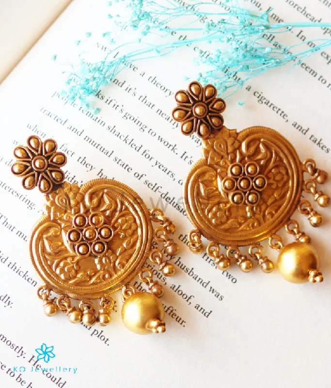 Ladies earrings with honey amber -The Adhira Silver Peacock Earrings