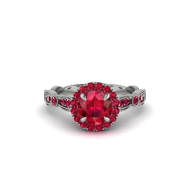 Ladies engagement rings for pioneer couples -Round Cut Ruby Radiant Eternity Engagement Ring - Kamryn No. 57