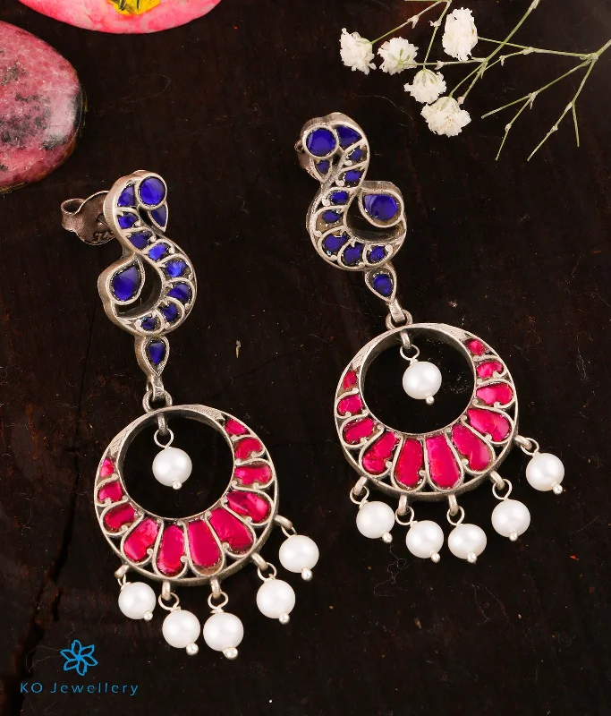 Ladies earrings for stylists -The Yavanika Silver Peacock Kundan Earrings