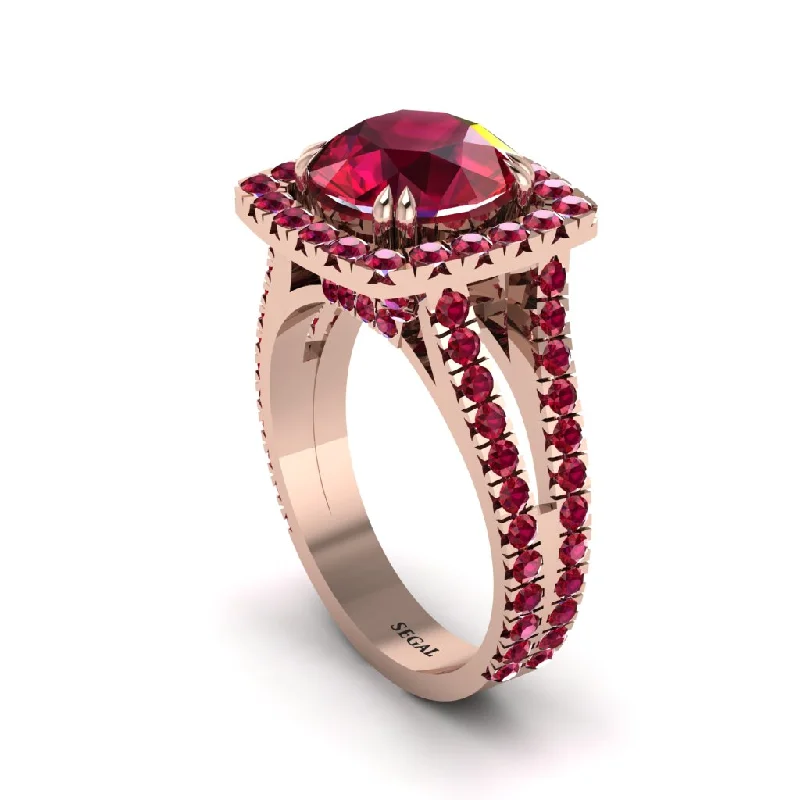 Ladies engagement rings with nature stones -Ruby Pave Split Shank Engagement Ring - Averie No. 56