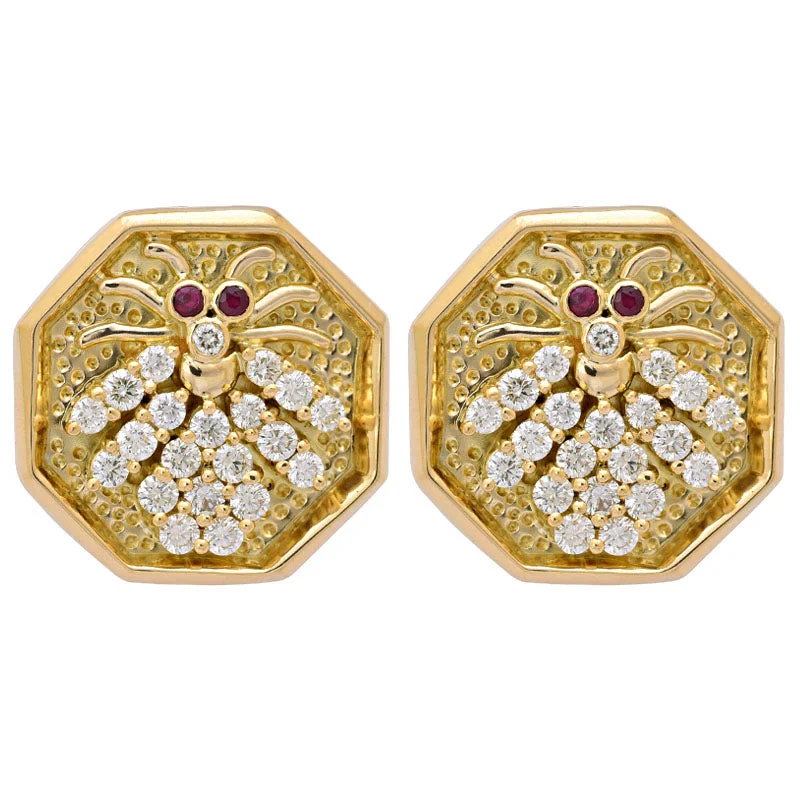 Ladies earrings for excursions -EARRINGS- RUBY AND DIAMOND IN GOLD