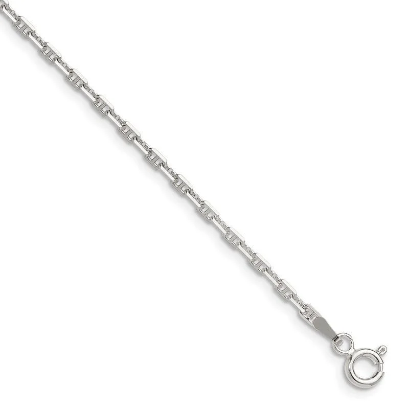 ladies-heart-link-bracelets-Sterling Silver Polished and D/C 2mm Marine Link Chain Bracelet