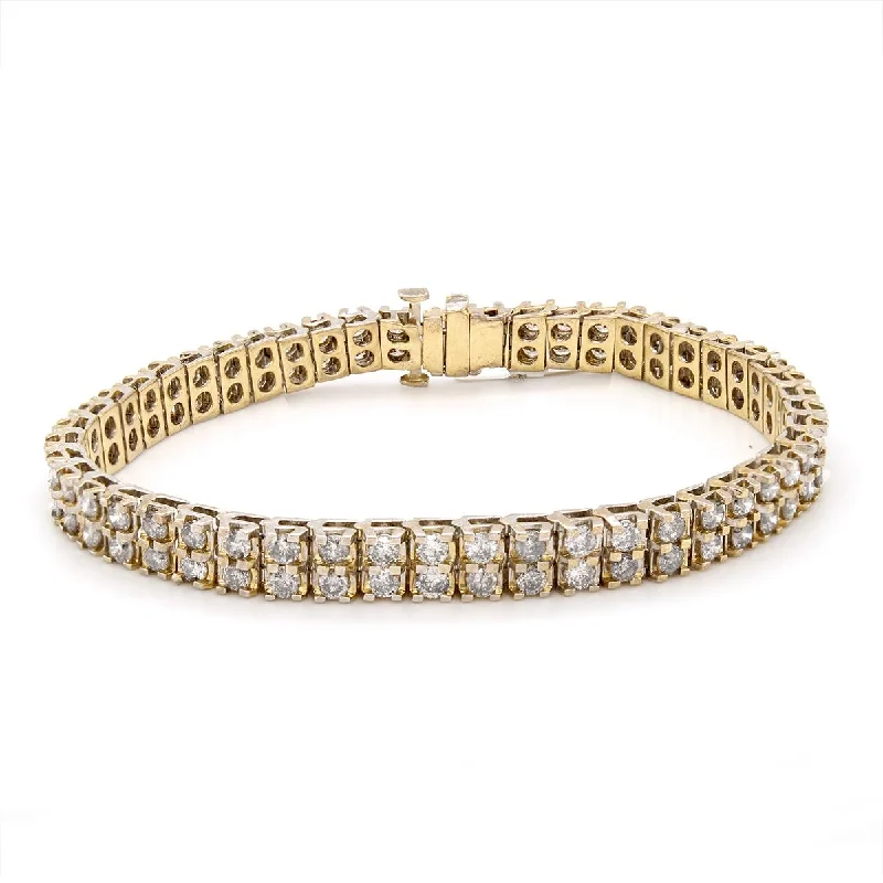 ladies-unique-diamond-bracelets-TWO-TONE GOLD TENNIS BRACELET WITH CHAMPAGNE DIAMONDS, 6 1/2 CT TW