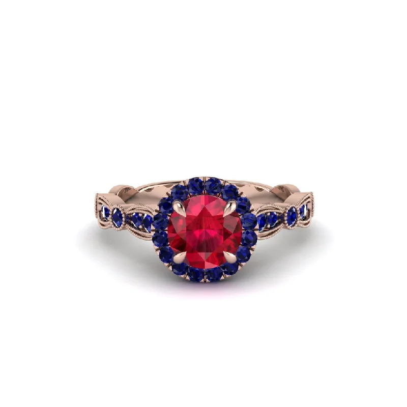 Ladies engagement rings with forest diamonds -Round Cut Ruby Radiant Eternity Engagement Ring - Kamryn No. 71