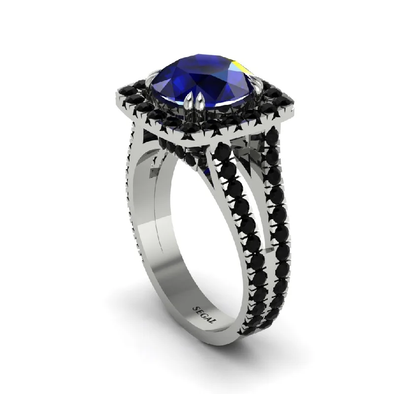 Ladies engagement rings stylish sparkle -Sapphire Pave Split Shank Engagement Ring - Averie No. 45