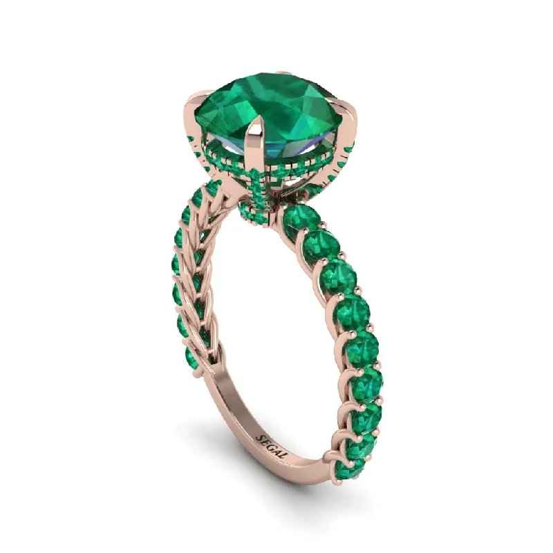 Ladies engagement rings for classic love -Emerald Twisted Band Halo Engagement Ring - Avianna No. 20