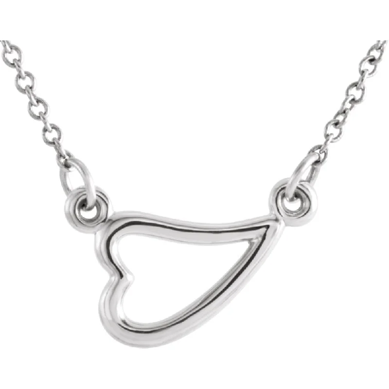 ladies-charm-pearl-necklaces-Sterling Silver Small Sideways Heart Necklace, 16-18 Inch