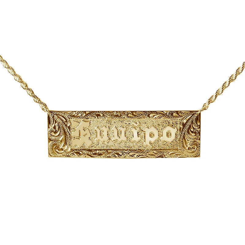 ladies-diamond-long-necklaces-14K Gold Custom-Made Hawaiian Heirloom Necklace Raise Letter ID Necklace