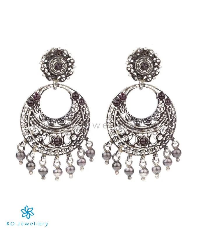 Ladies earrings with velvet accents -The Silver Chand Bali Earrings(Oxidised)