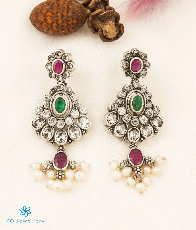 Ladies earrings for bridal events -The Tanshika Silver Pearl Earrings