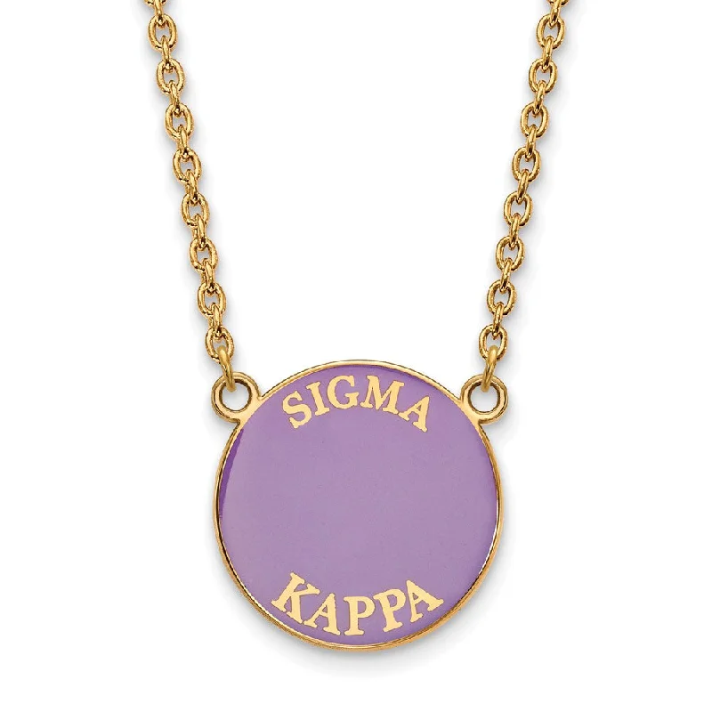 ladies-minimalist-gold-necklaces-14K Plated Silver Sigma Kappa Large Enamel Disc Necklace