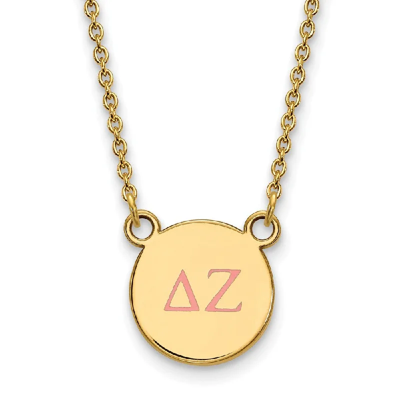 ladies-minimalist-gold-necklaces-14K Plated Silver Delta Zeta Small Pink Enamel Greek Letters Necklace