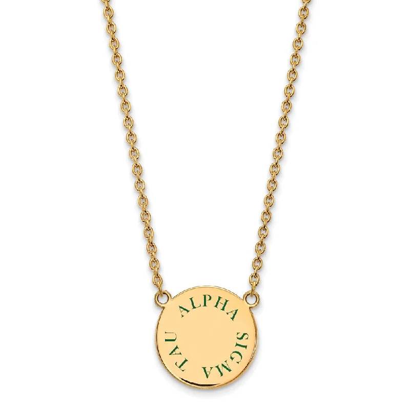 ladies-sterling-silver-charm-necklaces-14K Plated Silver Alpha Sigma Tau Large Green Enamel Necklace