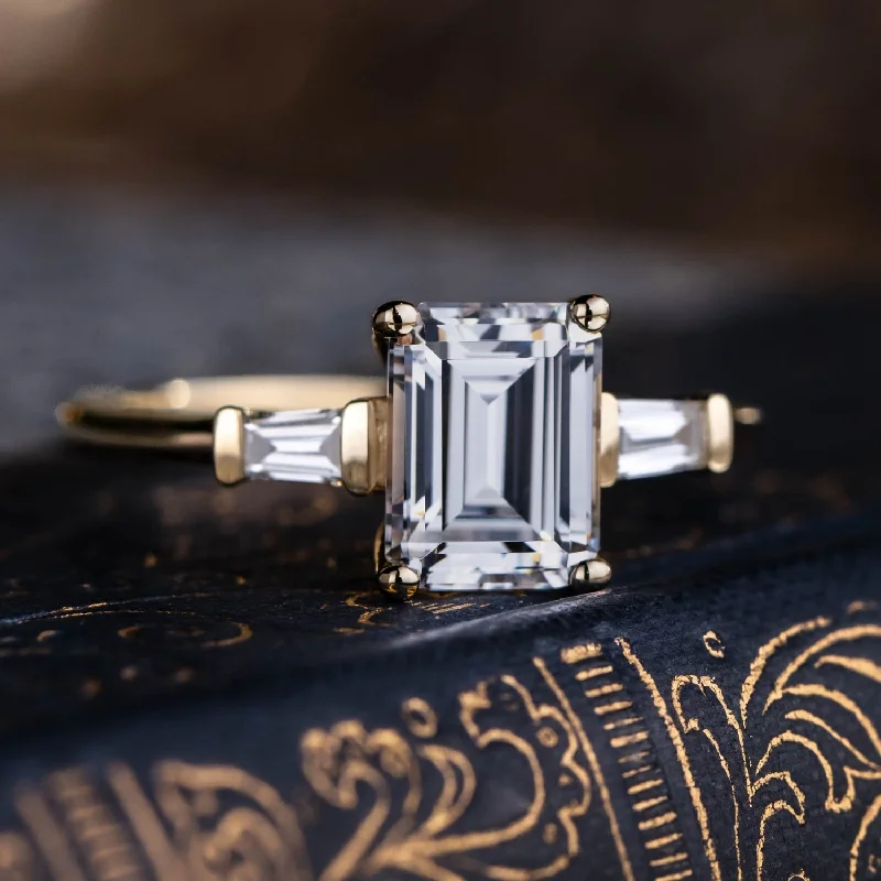 Ladies engagement rings with sea diamonds -The Charlotte - Three Stone Emerald Cut Diamond Engagement Ring