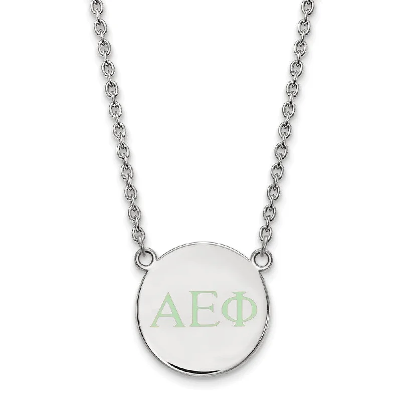 ladies-diamond-layered-necklaces-Sterling Silver Alpha Epsilon Phi Small Lt Green Enamel Greek Necklace