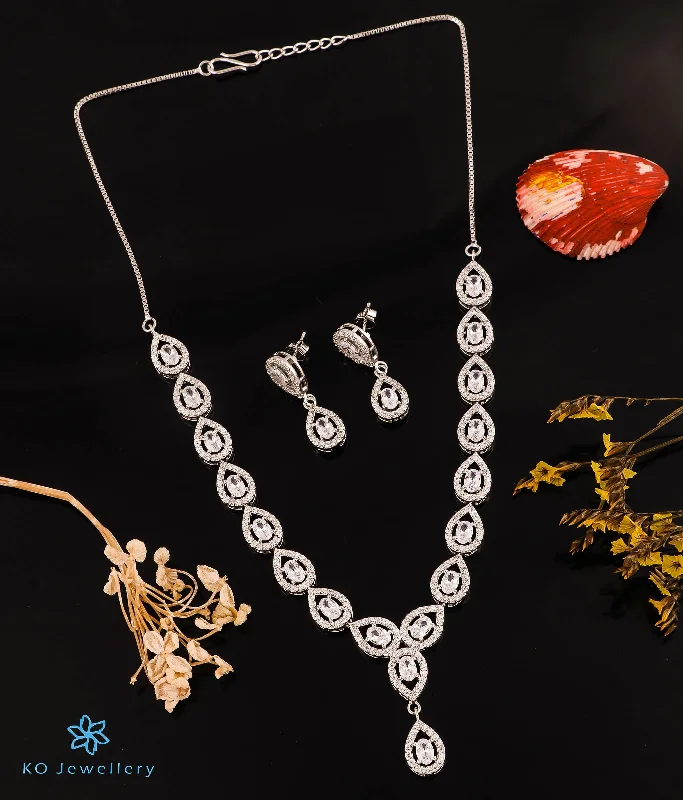 Ladies earrings slim hoops -The Graceful Sparkle Silver Necklace & Earrings