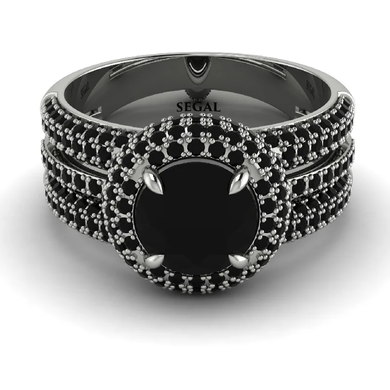 Ladies engagement rings quirky charm -Black Diamond Halo Luxury Pave Engagement Ring - Sierra No. 39