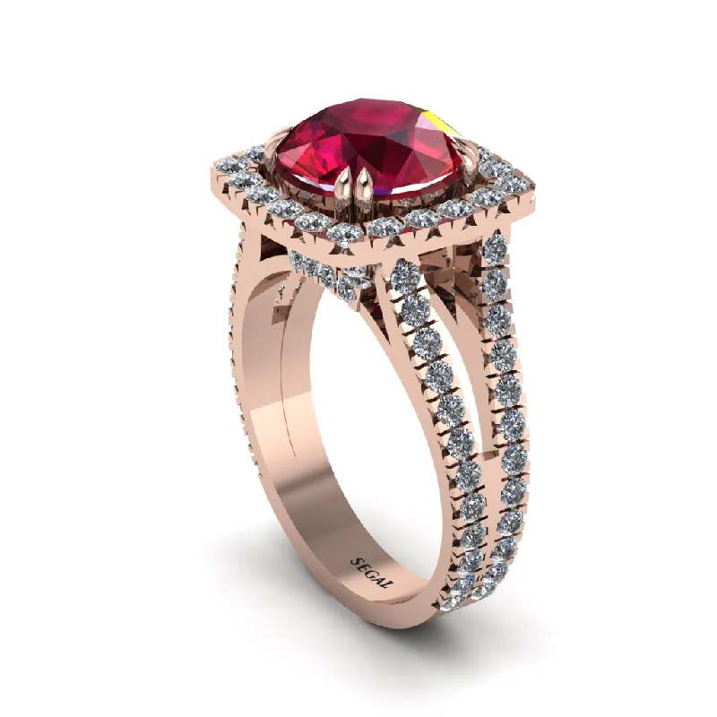 Ladies engagement rings luxury craftsmanship -Ruby Pave Split Shank Engagement Ring - Averie No. 11