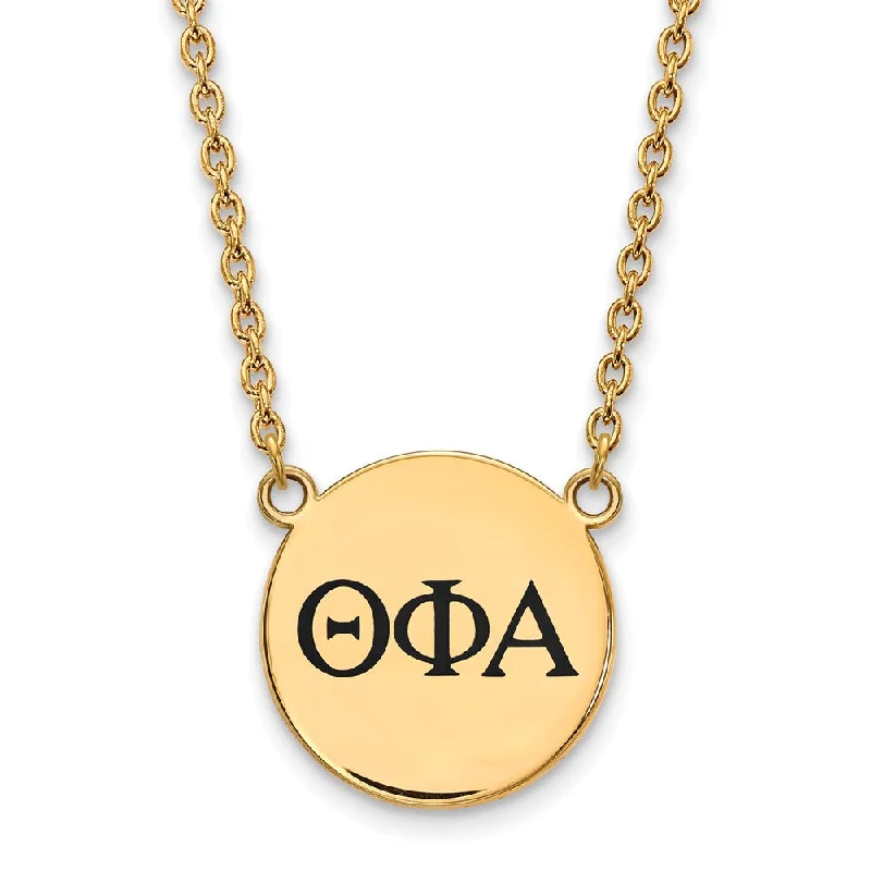 ladies-heart-charm-necklaces-14K Plated Silver Theta Phi Alpha Large Enamel Greek Letters Necklace