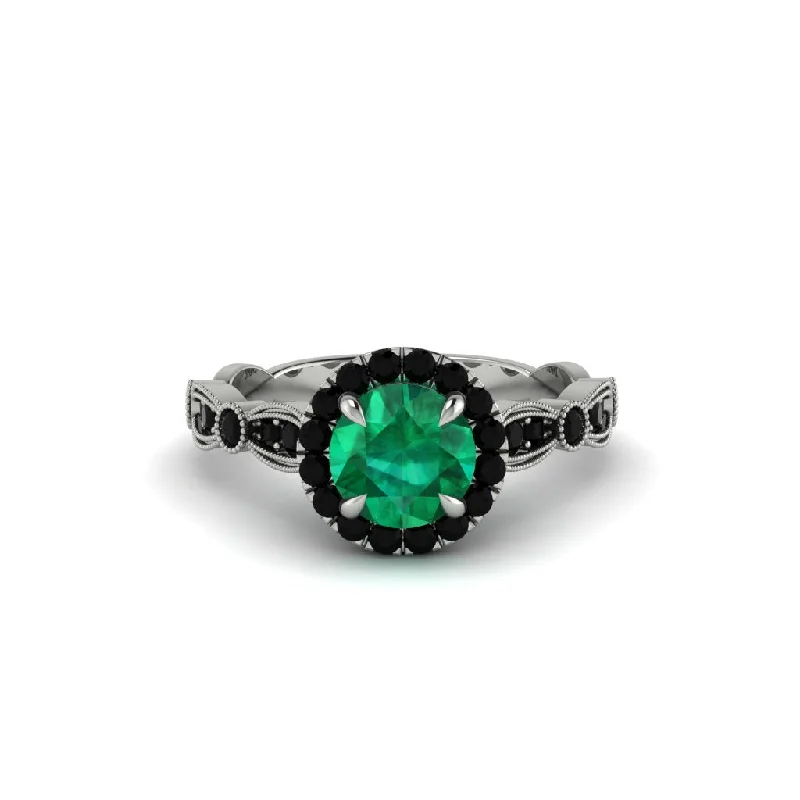 Ladies engagement rings with rose diamonds -Round Cut Emerald Radiant Eternity Engagement Ring - Kamryn No. 36