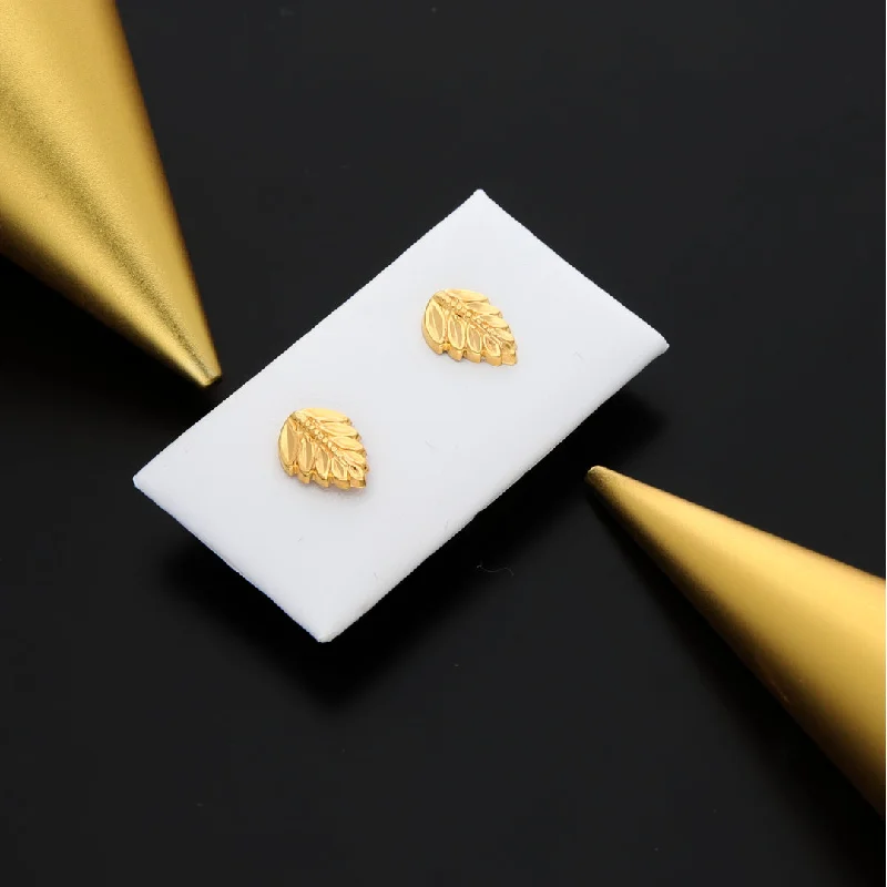 Ladies earrings for mavericks -Gold Leaf Shaped Earrings 21KT - FKJERN21KM9726