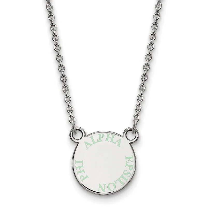 ladies-gold-chain-necklaces-Sterling Silver Alpha Epsilon Phi XS (Tiny) Lt Green Enamel Necklace