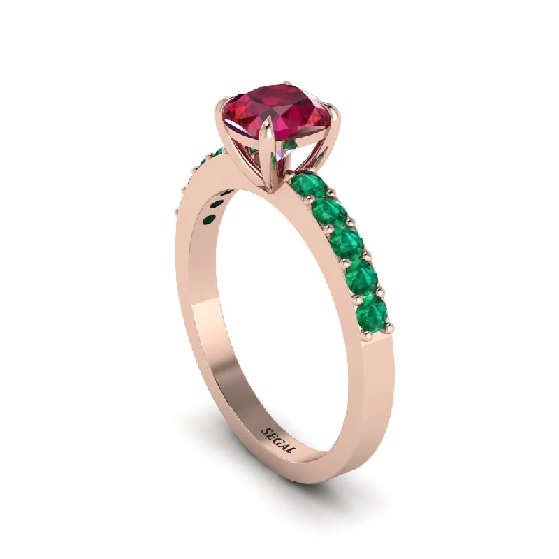 Ladies engagement rings with green sapphires -Cushion-Cut Ruby Classic Elegance Engagement Ring - Demi No. 26