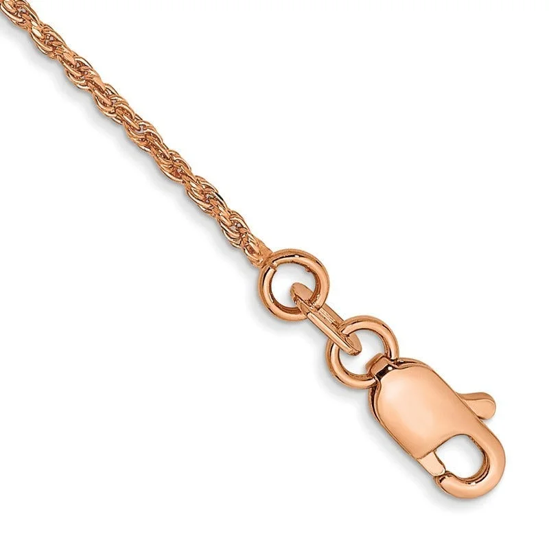 ladies-rustic-rose-gold-bracelets-14K Rose Gold 7 inch 1mm Diamond-cut Man Made Rope with Lobster Clasp Chain Bracelet