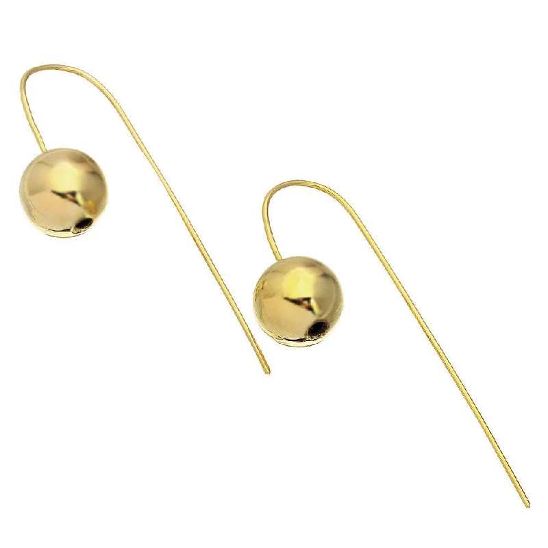 Ladies earrings stylish hoops -Gold Plated 925 Sterling Silver Bead Earrings with Hanging Post  - STE01079GLD