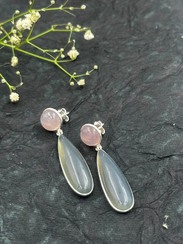 Ladies earrings for influencers -The Rose Quartz Silver Gemstone Earrings