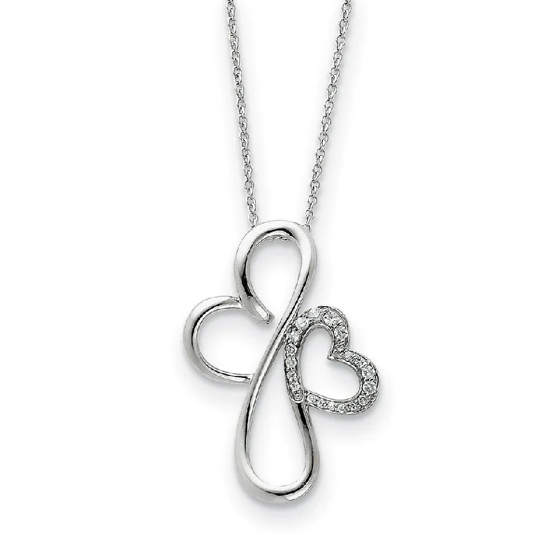 ladies-pearl-layered-necklaces-Sterling Silver & CZ Everlasting Love, Heart Cross Necklace, 18 Inch