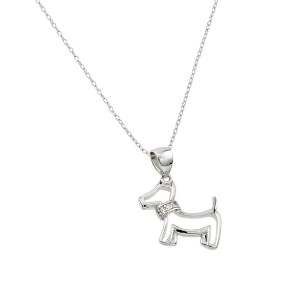 ladies-gift-rose-gold-necklaces-Silver 925 Rhodium Plated Clear CZ Dog Pendant Necklace