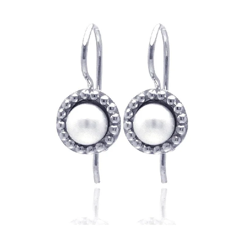 Ladies earrings for grad parties -Silver 925 Rhodium Plated Round CZ Fresh Water Pearl Hook Earrings - STE00756