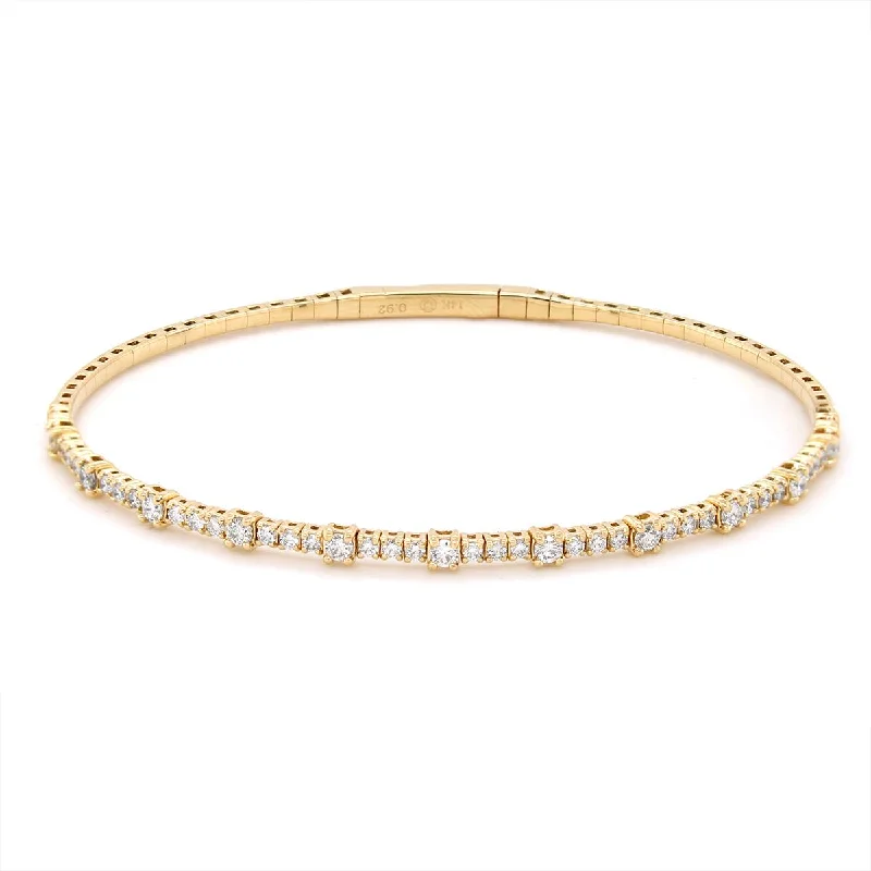 ladies-gold-heart-bracelets-YELLOW GOLD TENNIS STYLE DIAMOND BANGLE BRACELET, .92 CT TW