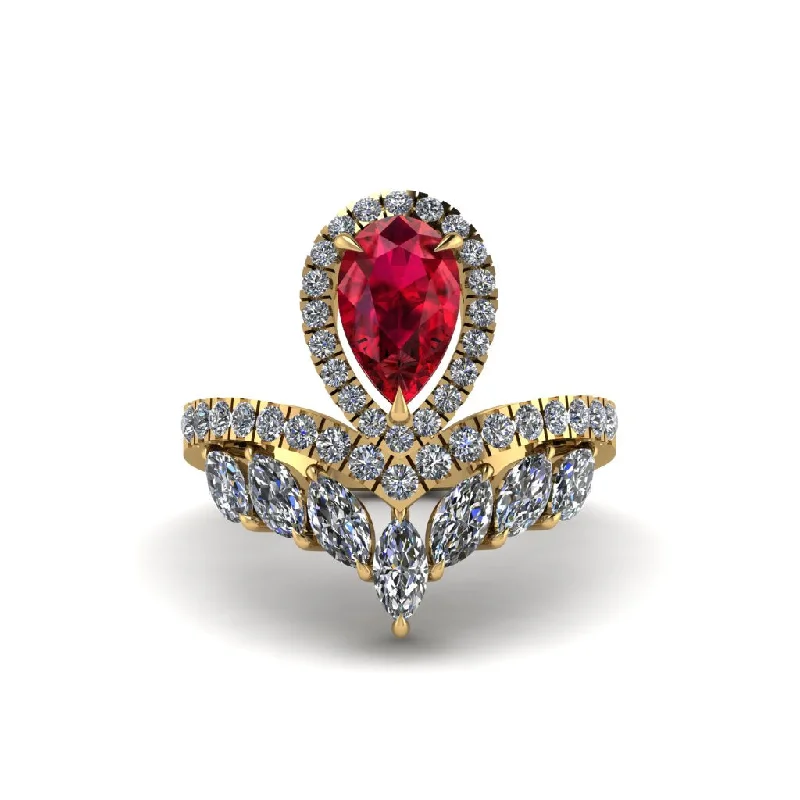 Ladies engagement rings enchanted love -Ruby Crown Radiance Engagement Ring - Aviana No. 10