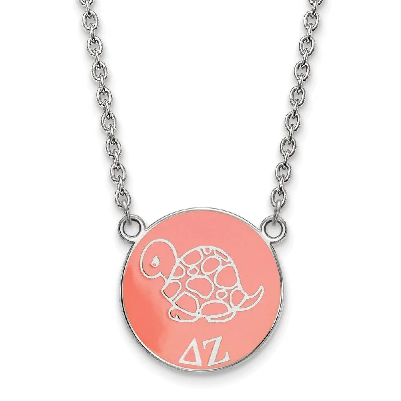 ladies-vintage-rose-gold-necklaces-Sterling Silver Delta Zeta Large Coral Enamel Mascot Necklace