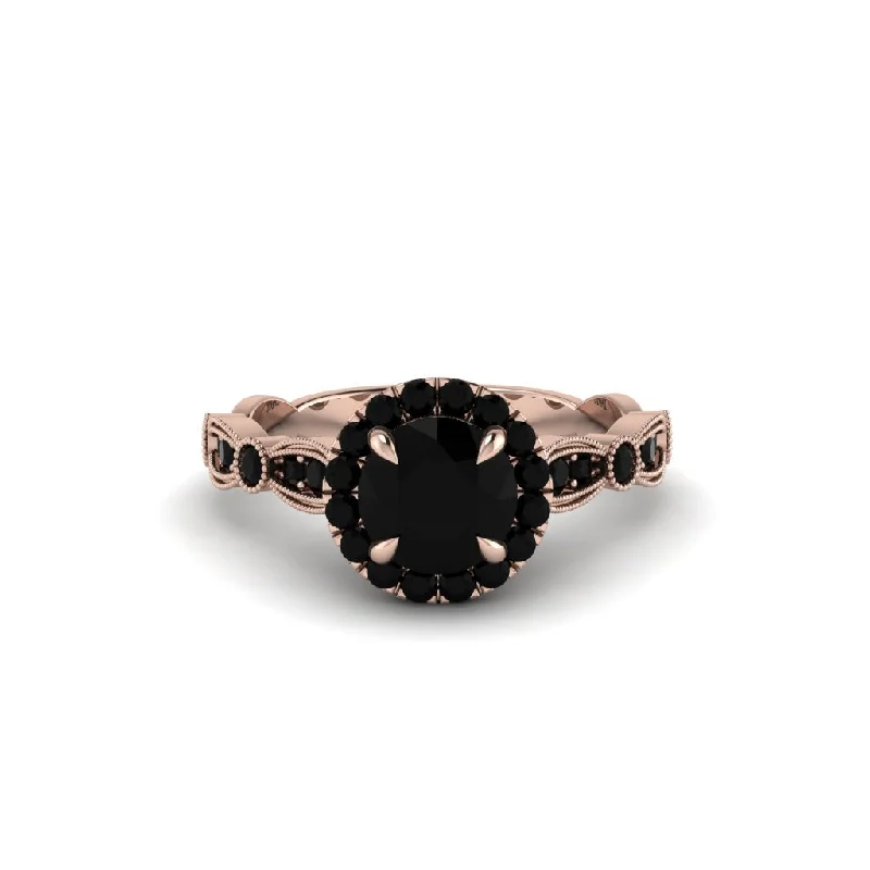 Ladies engagement rings slim charm -Round Cut Black Diamond Radiant Eternity Engagement Ring - Kamryn No. 38