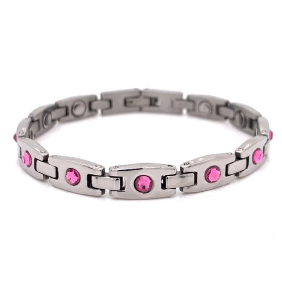 ladies-modern-gold-bracelets-Stainless Steel Pink CZ Breast Cancer Awareness Magnetic Bracelet / MBL025