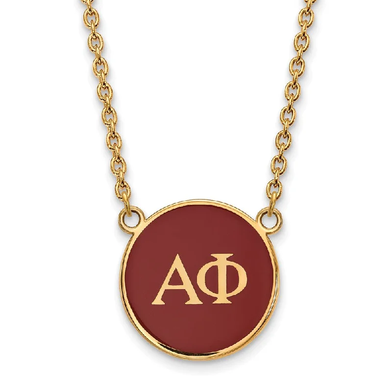 ladies-affordable-diamond-necklaces-14K Plated Silver Alpha Phi Large Red Enamel Disc Necklace