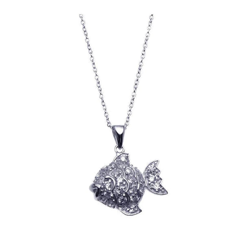 ladies-locket-gold-necklaces-Silver 925 Rhodium Plated Clear CZ Fish Pendant Necklace