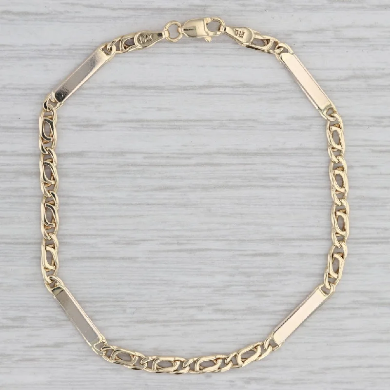 ladies-artisan-pearl-bracelets-7" Bracelet 14k Yellow Gold Bar Curb Chain Lobster Clasp 3.2mm