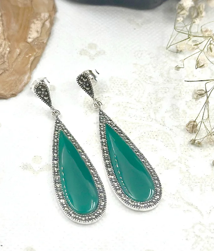 Ladies earrings for bloggers -The Silver Marcasite Earrings (Green)