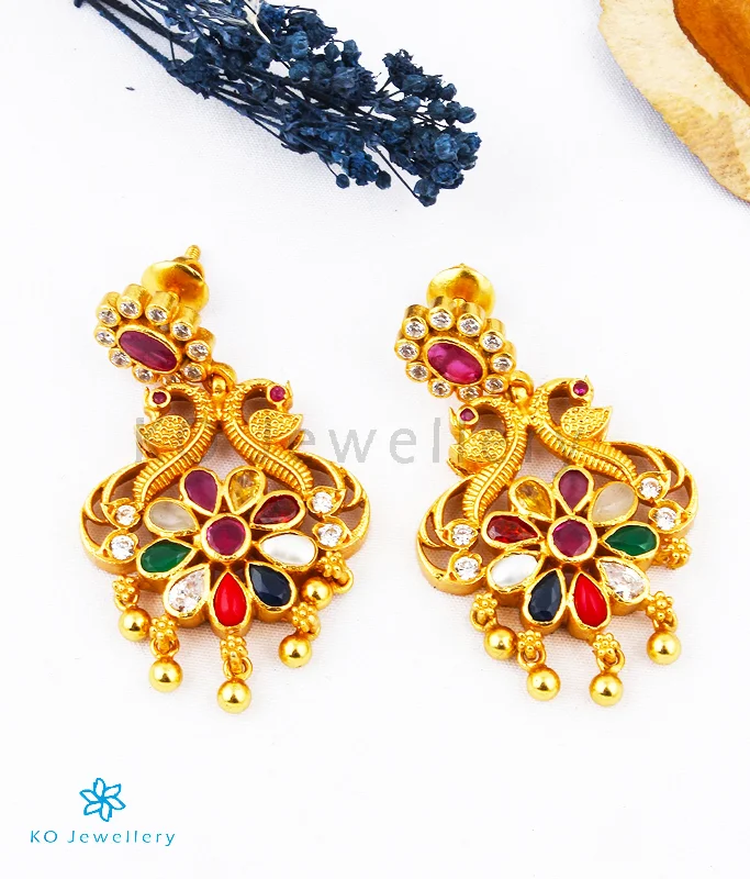 Ladies earrings for big moments -The Vansh Silver Navratna Peacock Earrings