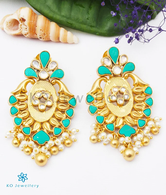 Ladies earrings with orange rubies -The Parna Silver Kundan Earrings (Turquoise)