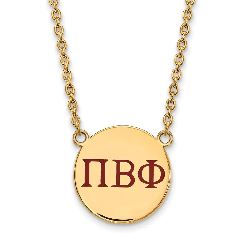 ladies-rose-gold-long-necklaces-14K Plated Silver Pi Beta Phi Large Red Enamel Greek Letters Necklace