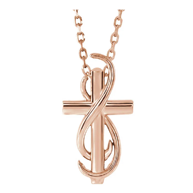 ladies-heart-pendant-necklaces-14k White, Yellow or Rose Gold Infinity Cross Necklace, 16-18 Inch