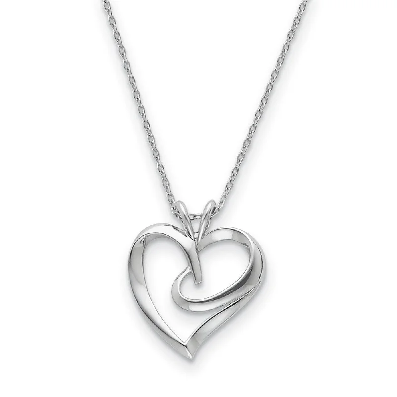 ladies-classic-choker-necklaces-Rhodium Plated Sterling Silver Hugging Heart Necklace, 18 Inch