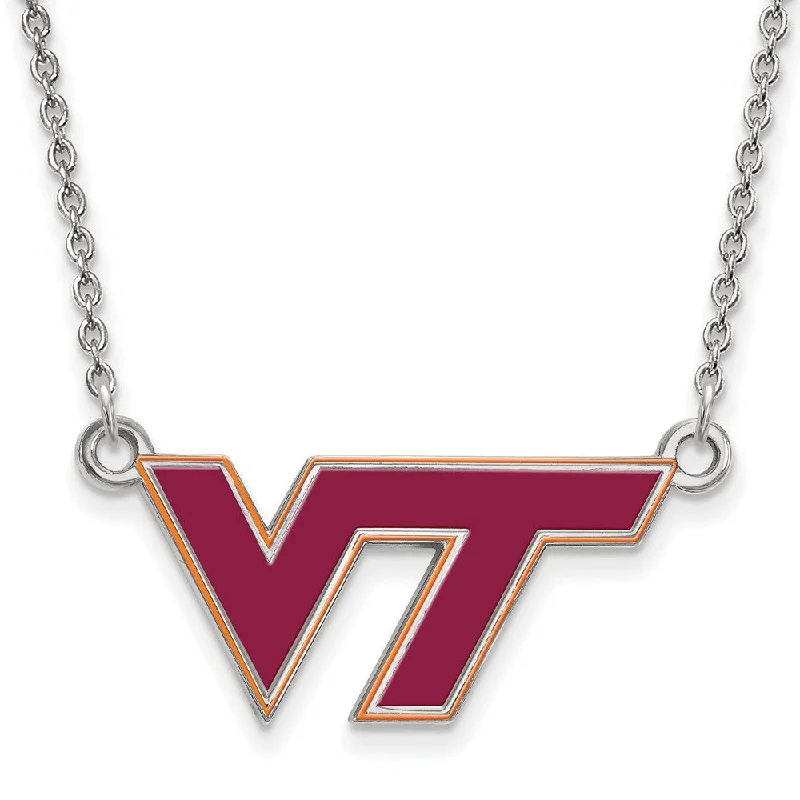 ladies-star-choker-necklaces-Sterling Silver Virginia Tech Small Enamel Pendant Necklace