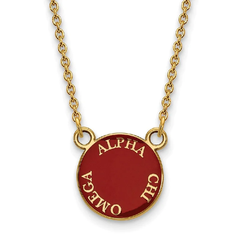 ladies-crystal-heart-necklaces-14K Plated Silver Alpha Chi Omega Small Enamel Disc Necklace