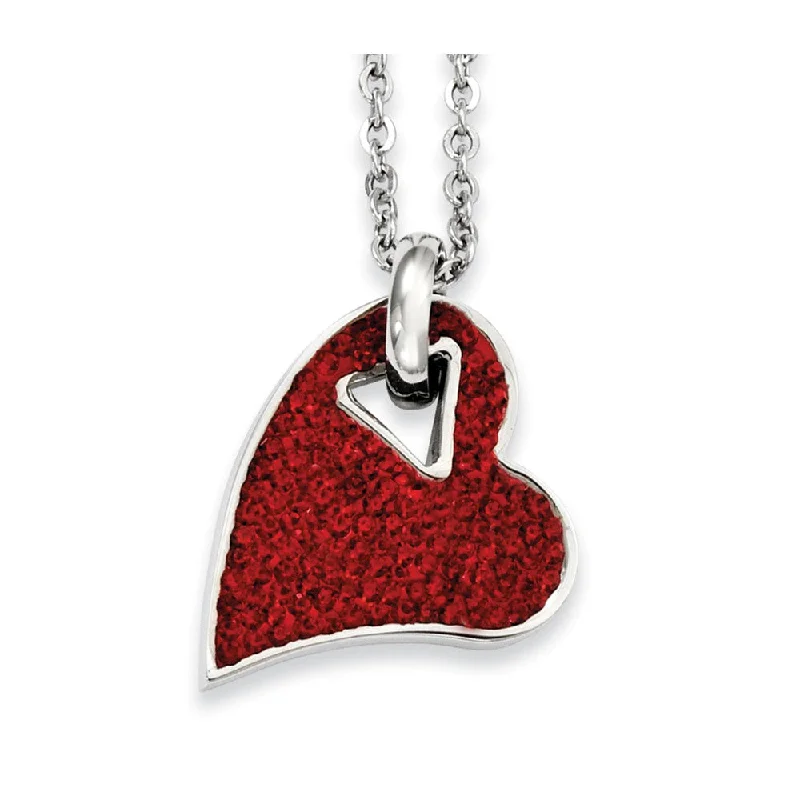 ladies-party-layered-necklaces-Stainless Steel and Red Crystal Heart Necklace - 20 Inch